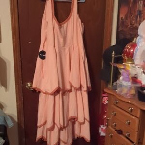 Tiered Peach Maxi Dress with Contrast Trim